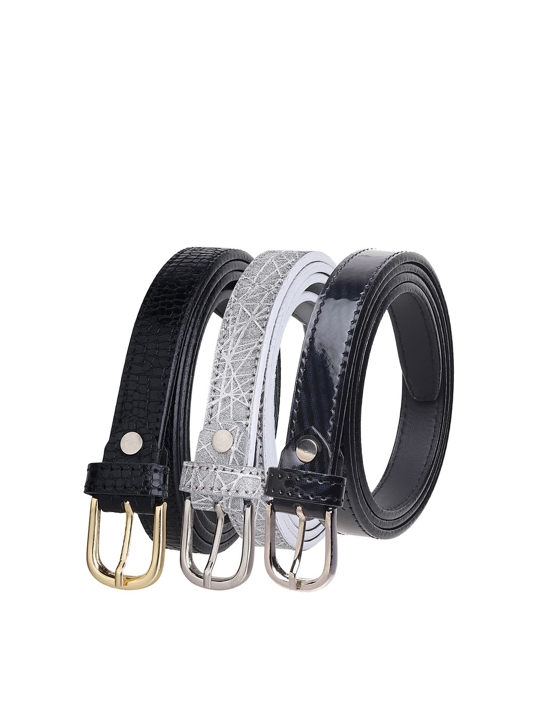 URBAN ALFAMI Women Pack Of 3 Black Textured Belt Price in India