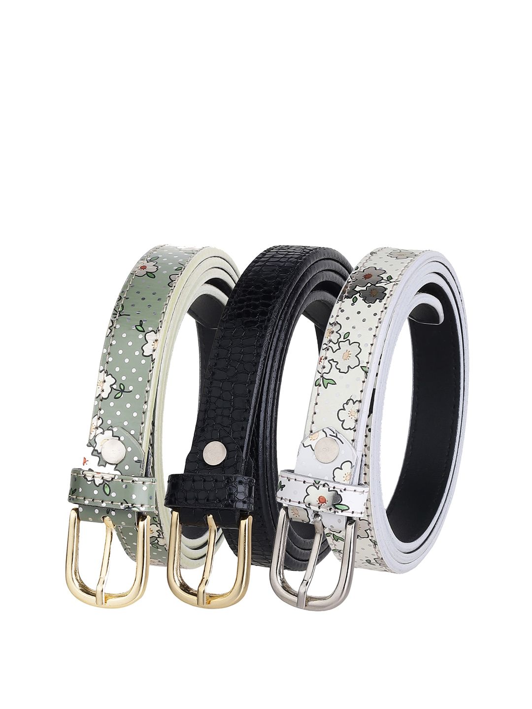 URBAN ALFAMI Women Pack of 3 Multicoloured Textured Casual Belts Price in India