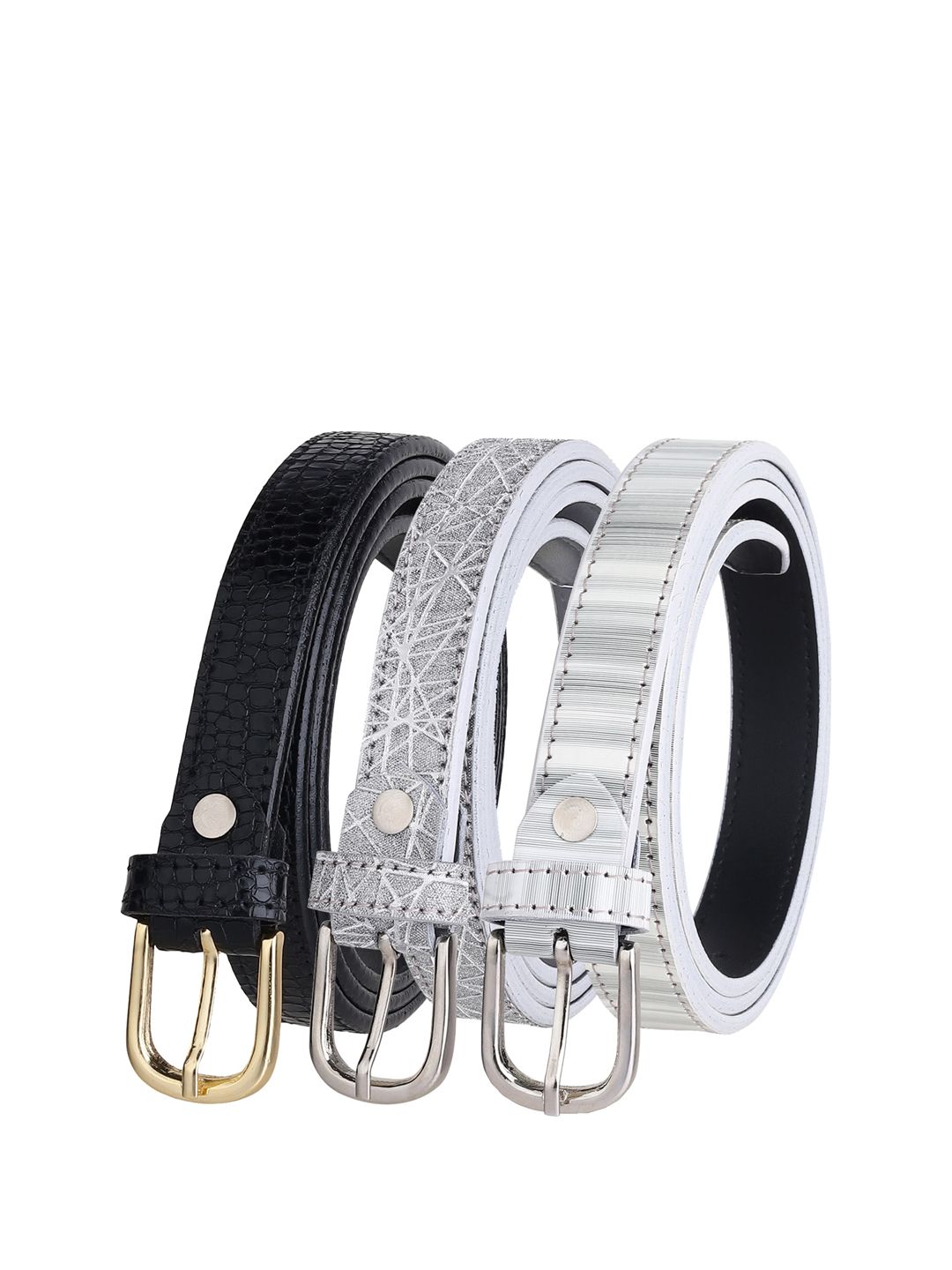 URBAN ALFAMI Women Pack of 3 Black Textured Casual Belts Price in India