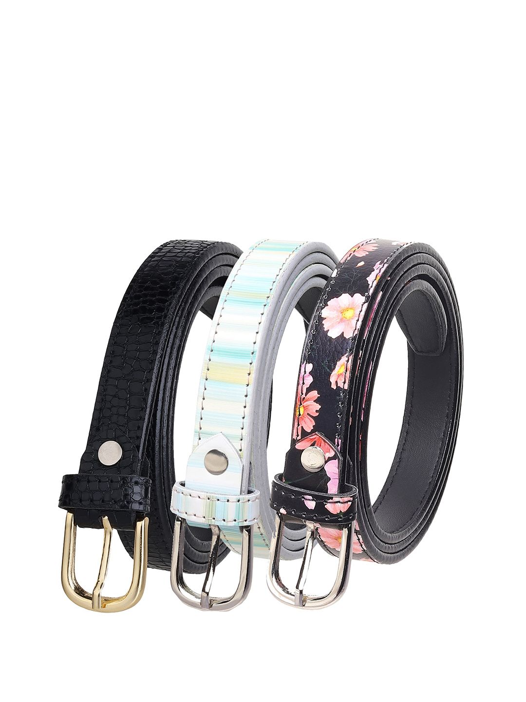 URBAN ALFAMI Women Pack Of 3 Black Textured Belt Price in India