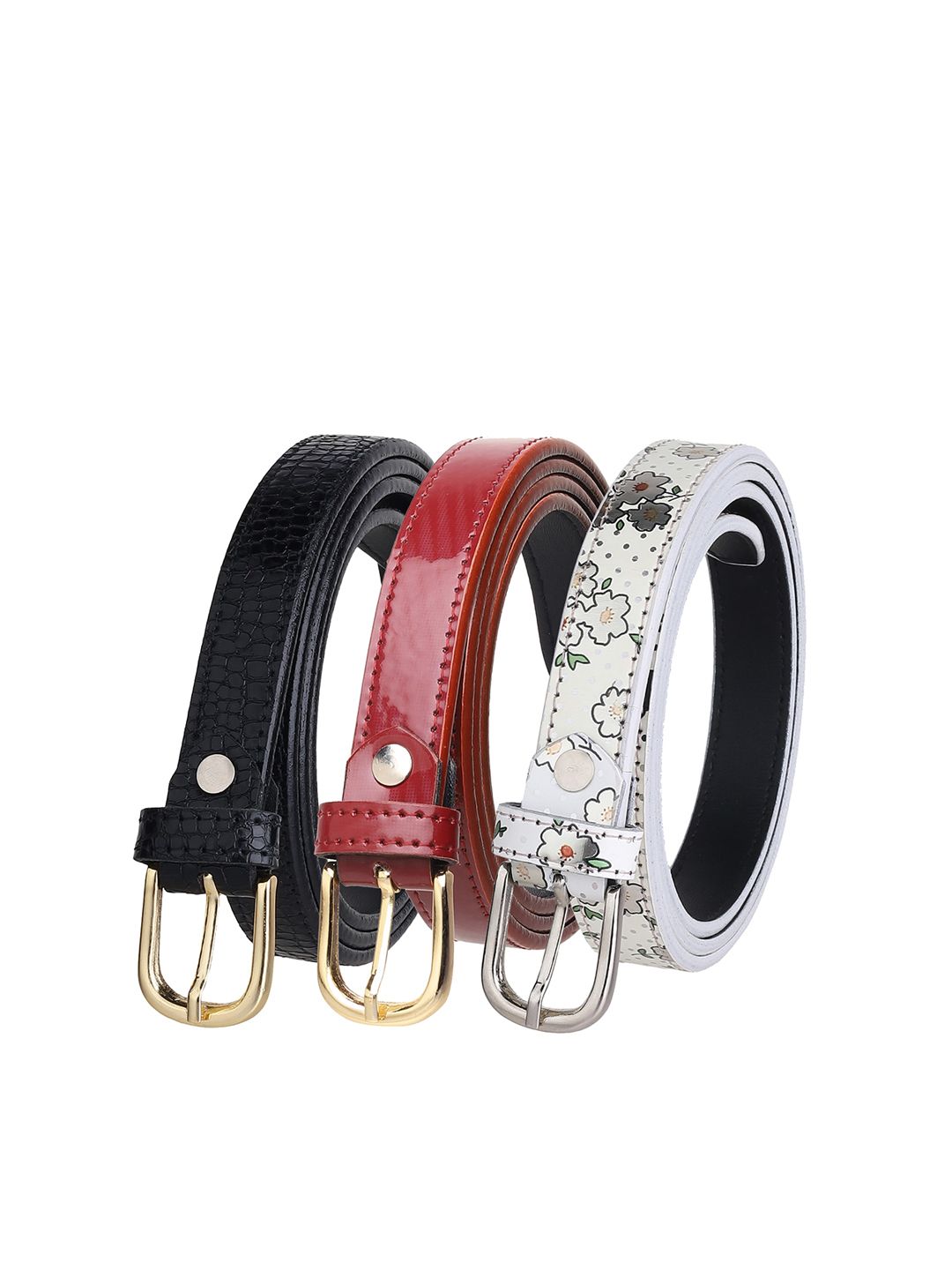 URBAN ALFAMI Women Pack Of 3 Black Textured Belt Price in India