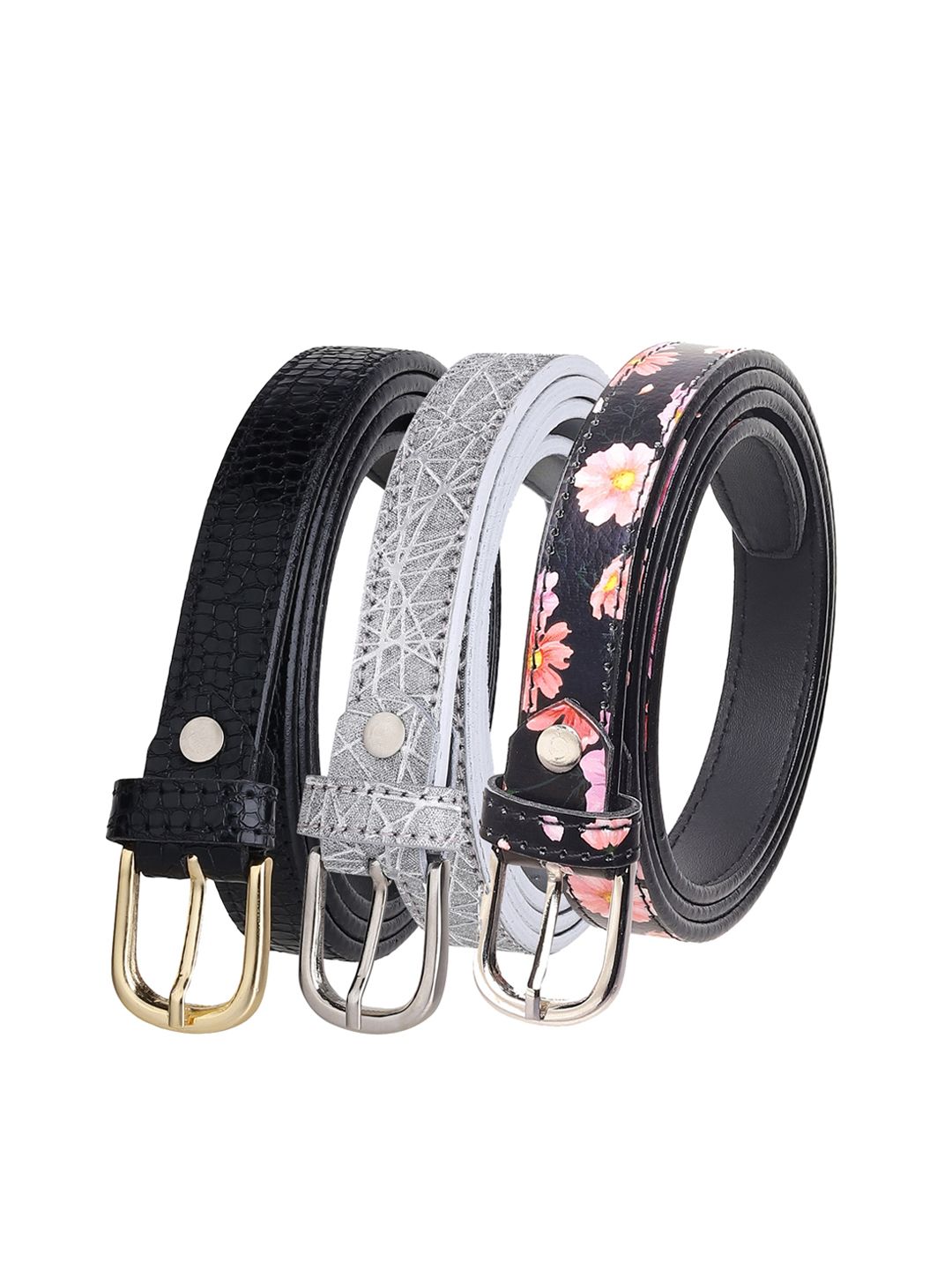 URBAN ALFAMI Women Black Printed Pack of 3 Belt Price in India