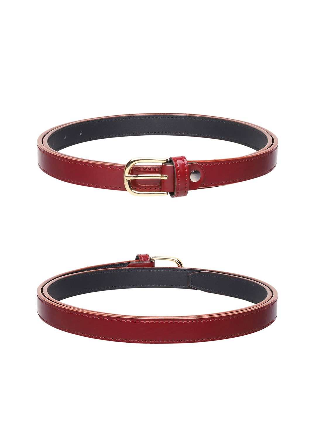 URBAN ALFAMI Women Black & Maroon Textured Set of 3 PU Belt Price in India