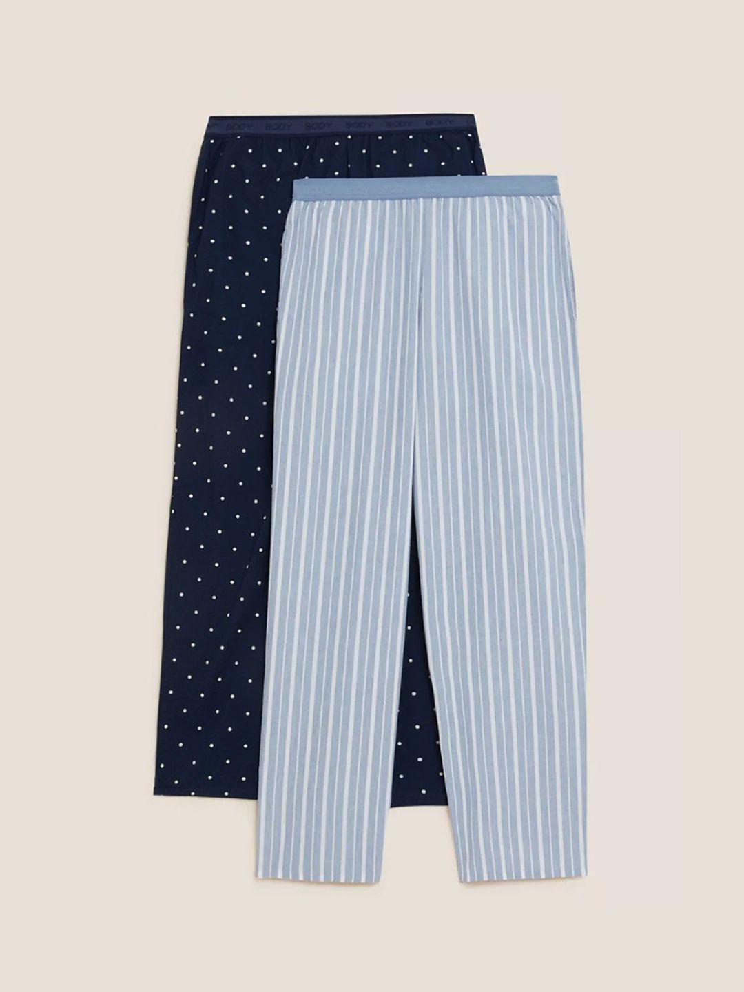 Marks & Spencer Pack of 2 Blue & Navy Blue Printed Pure Cotton Lounge Pants Price in India