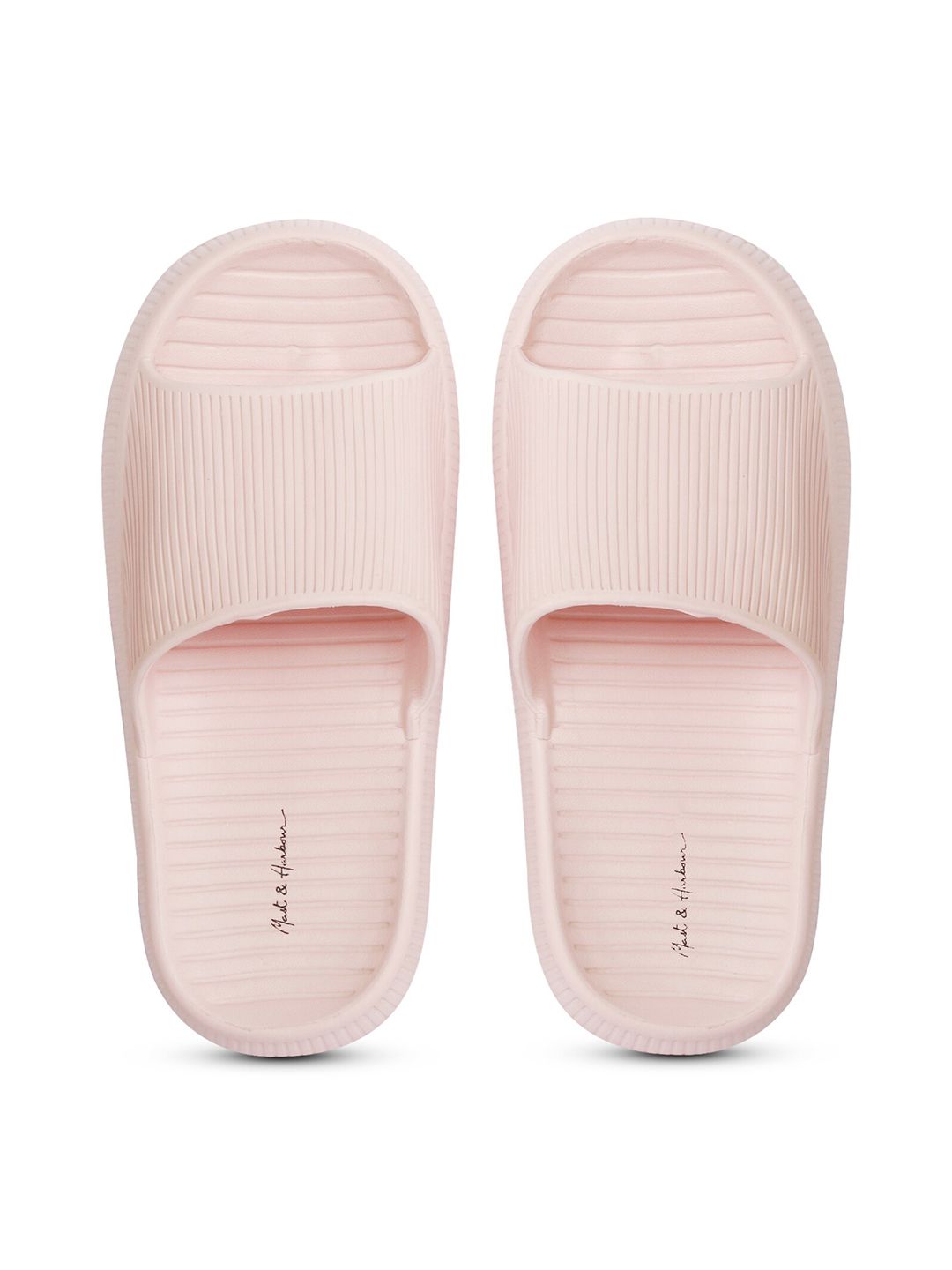 Mast & Harbour Women Pink Striped Sliders Price in India