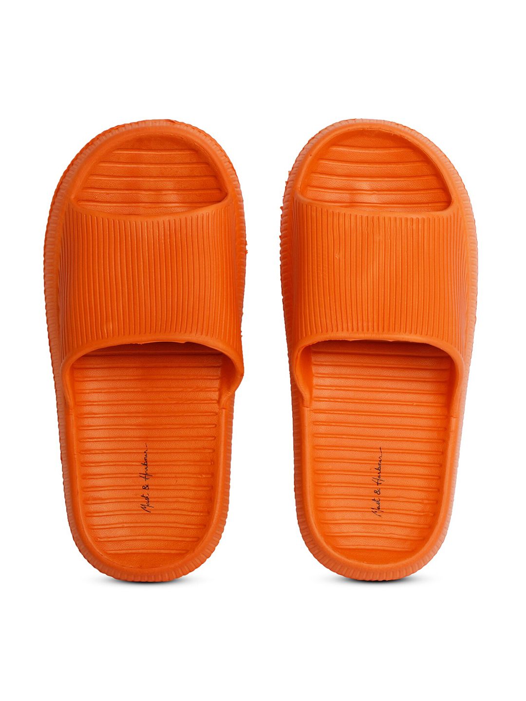 Mast & Harbour Women Orange Striped Sliders Price in India