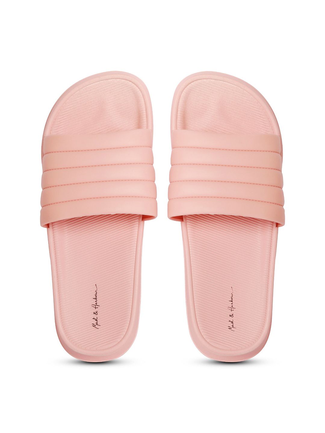 Mast & Harbour Women Pink Striped Sliders Price in India
