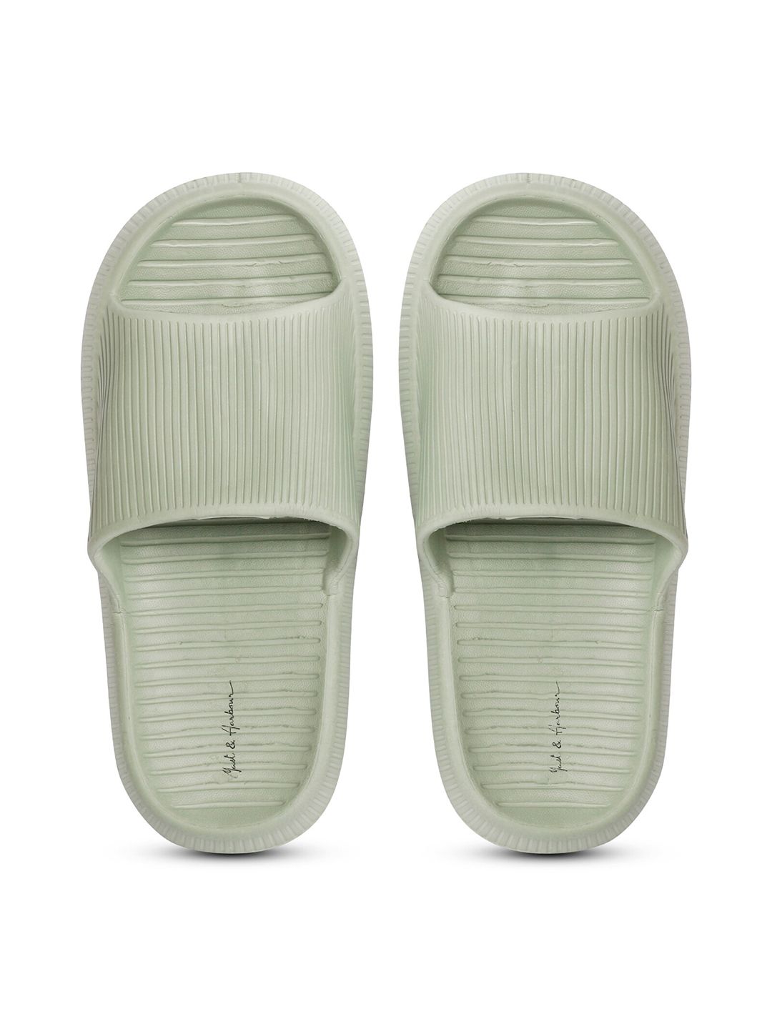 Mast & Harbour Women Green Striped Sliders Price in India