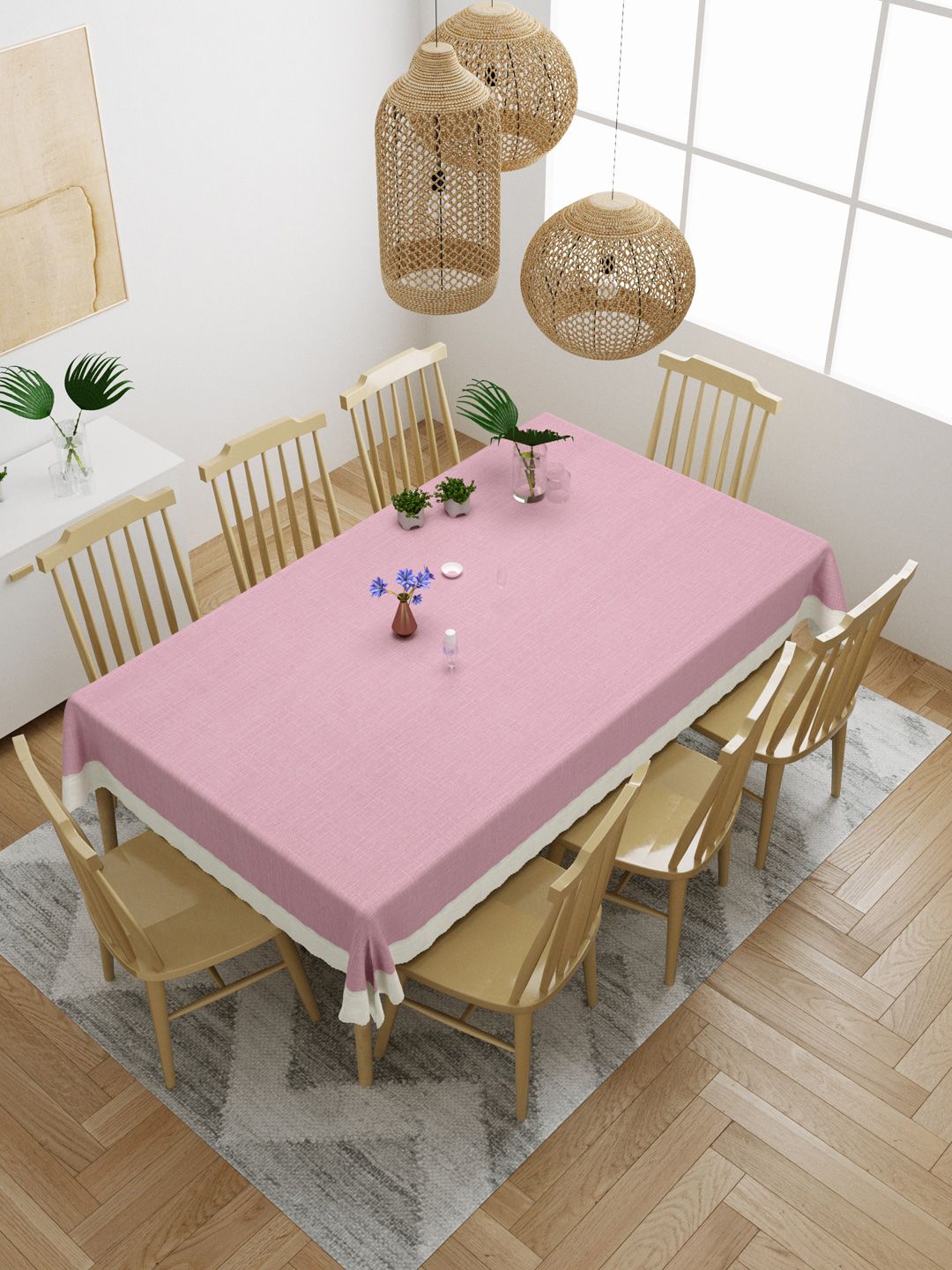 DREAM WEAVERZ Pink Solid 8 Seater Table Covers Price in India