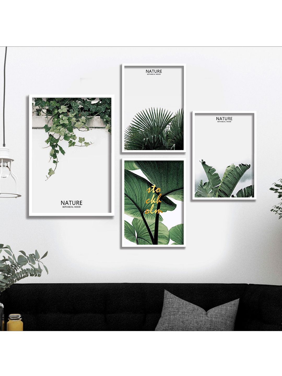 SAF Pack Of 4 White & Green Printed Framed Wall Art Price in India