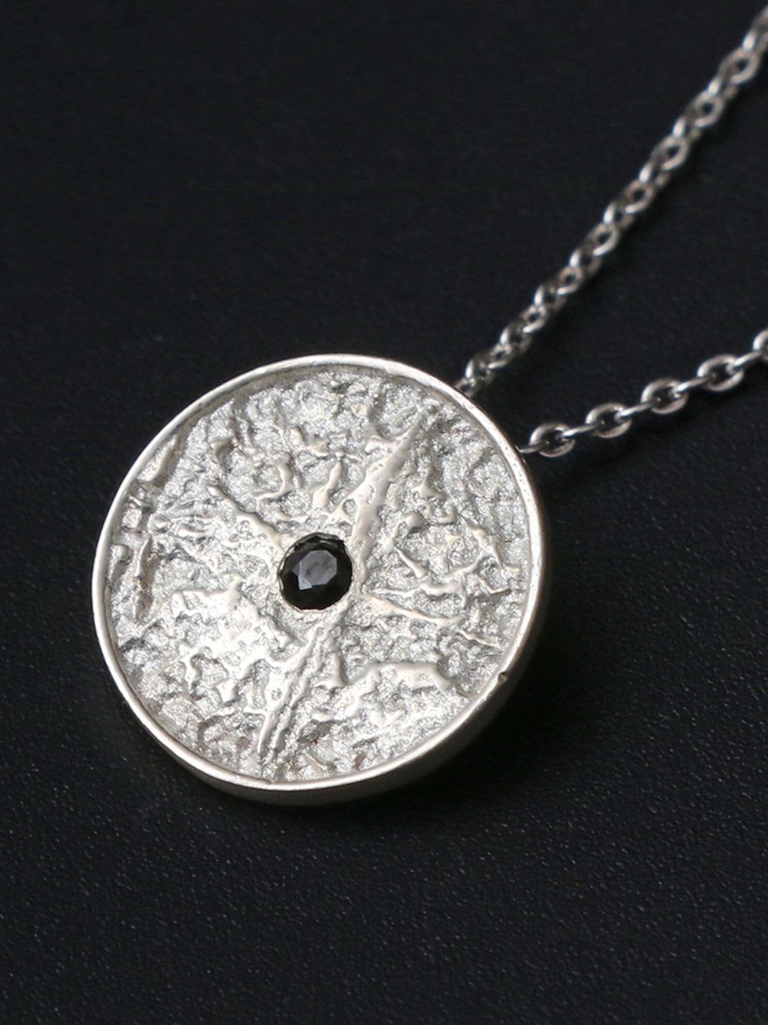 HIFLYER JEWELS Silver-Toned & Black Sterling Silver Rhodium-Plated Necklace Price in India