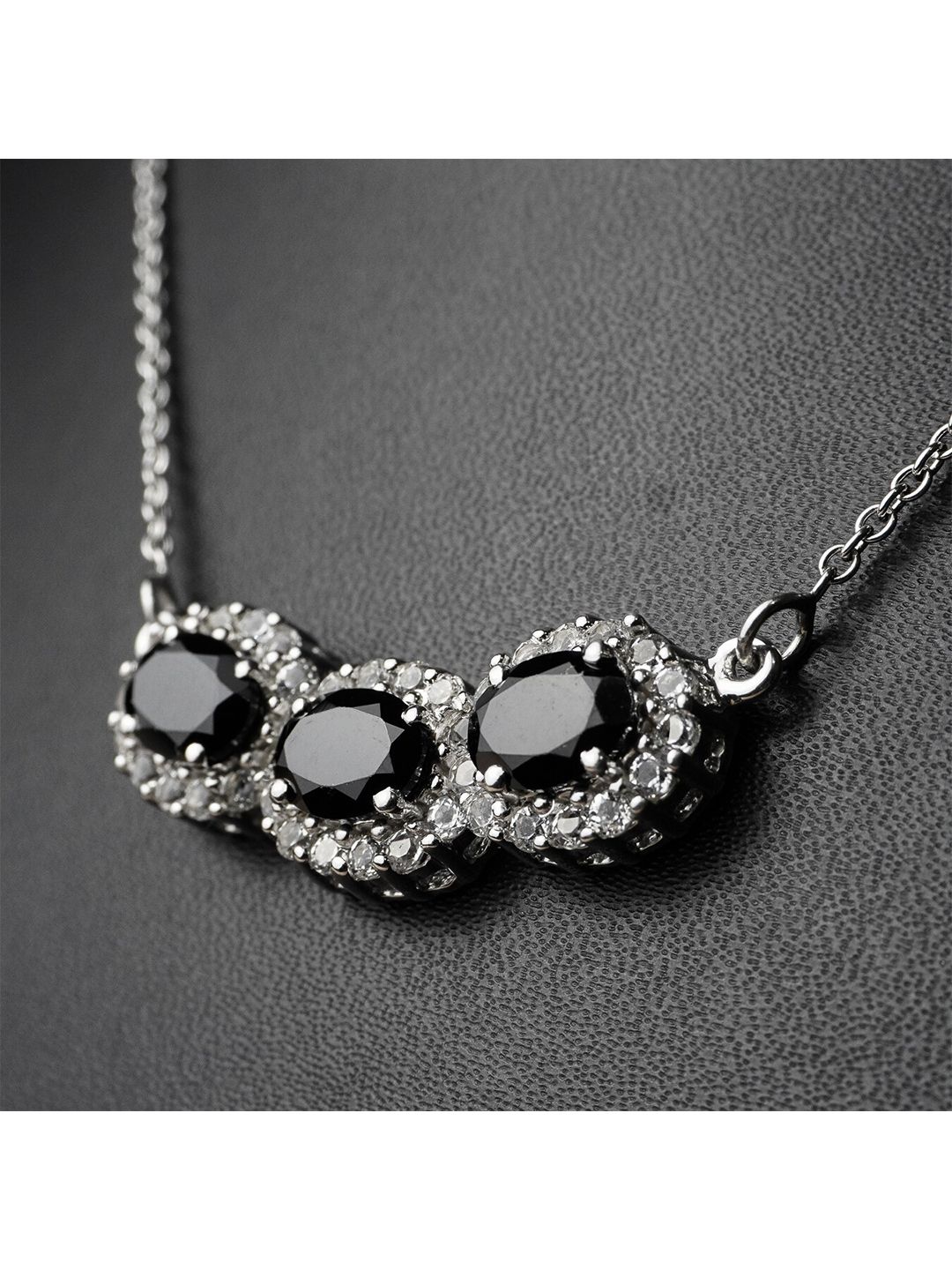 HIFLYER JEWELS Silver-Toned & Black Sterling Silver Rhodium-Plated Necklace Price in India