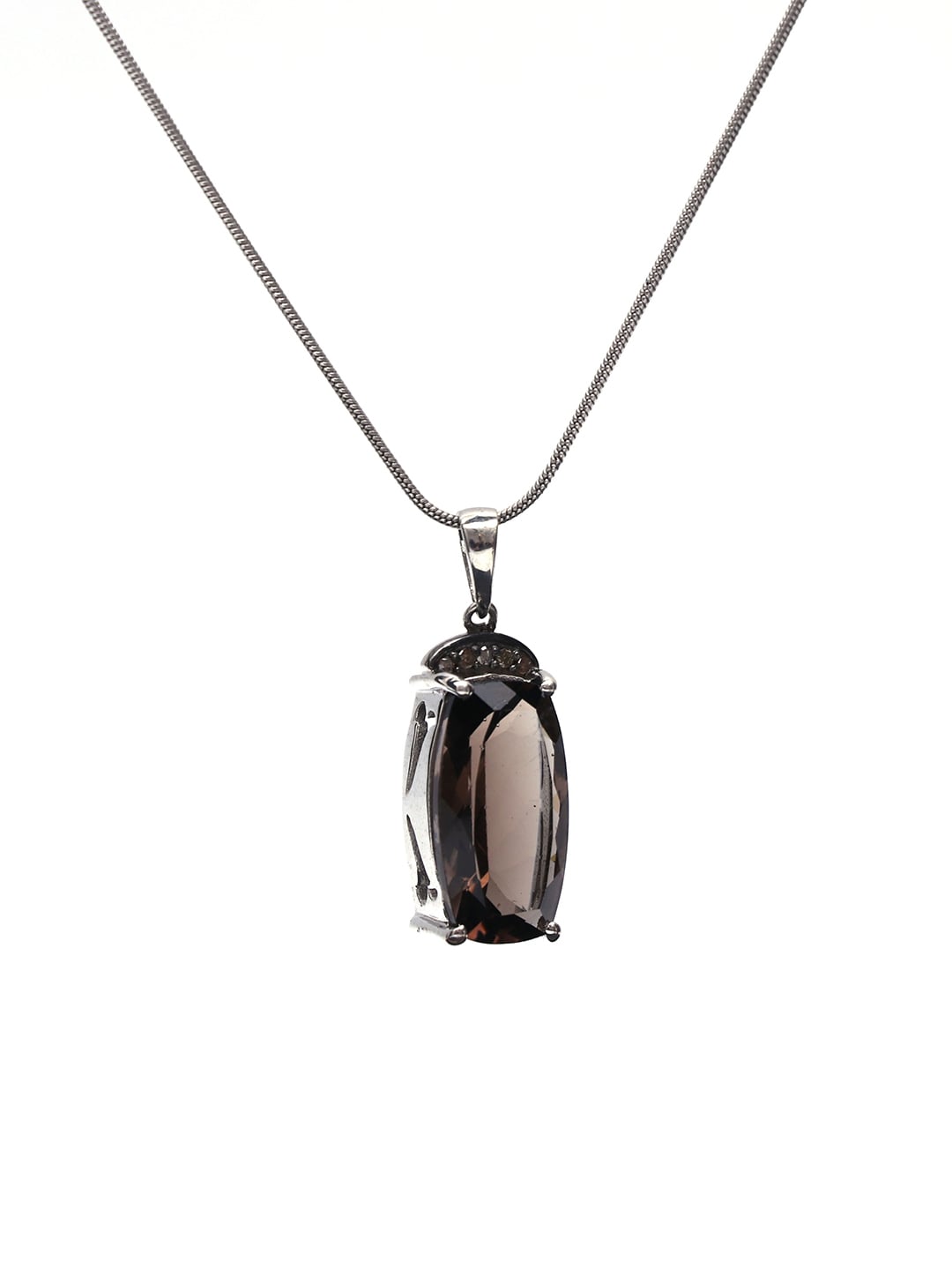 HIFLYER JEWELS Silver-Toned & Brown Sterling Silver Rhodium-Plated Necklace Price in India