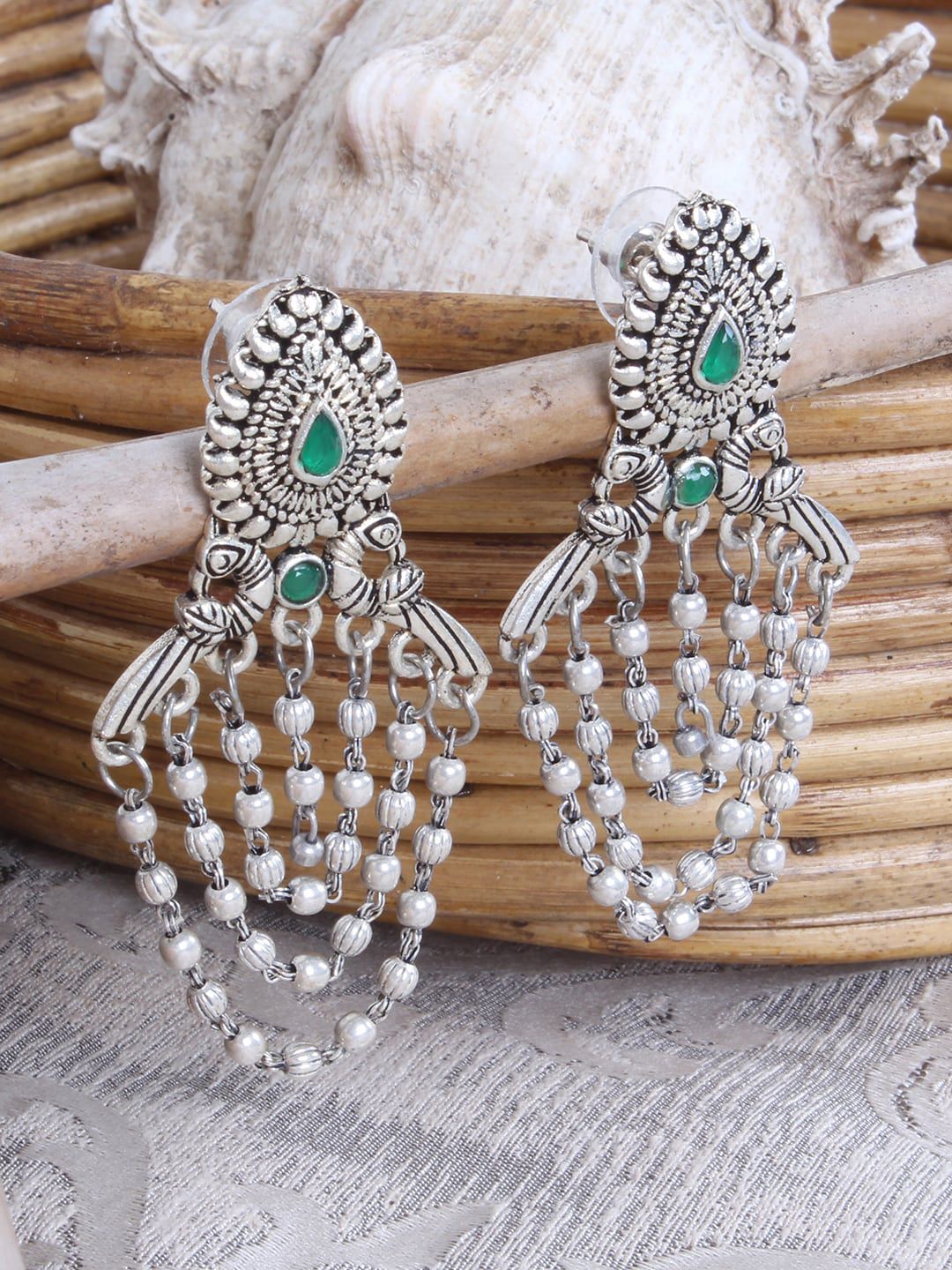 Ayesha Silver-Toned Contemporary Drop Earrings Price in India