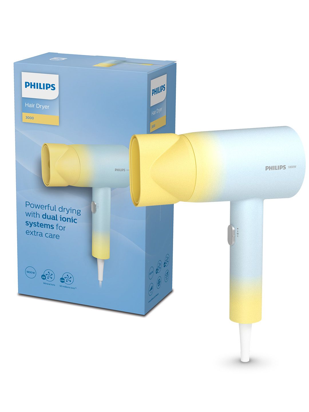 Philips BHD399/00 Mineral Ionic Care to Lower UV Damage Hair Dryer - Blue & Yellow Price in India