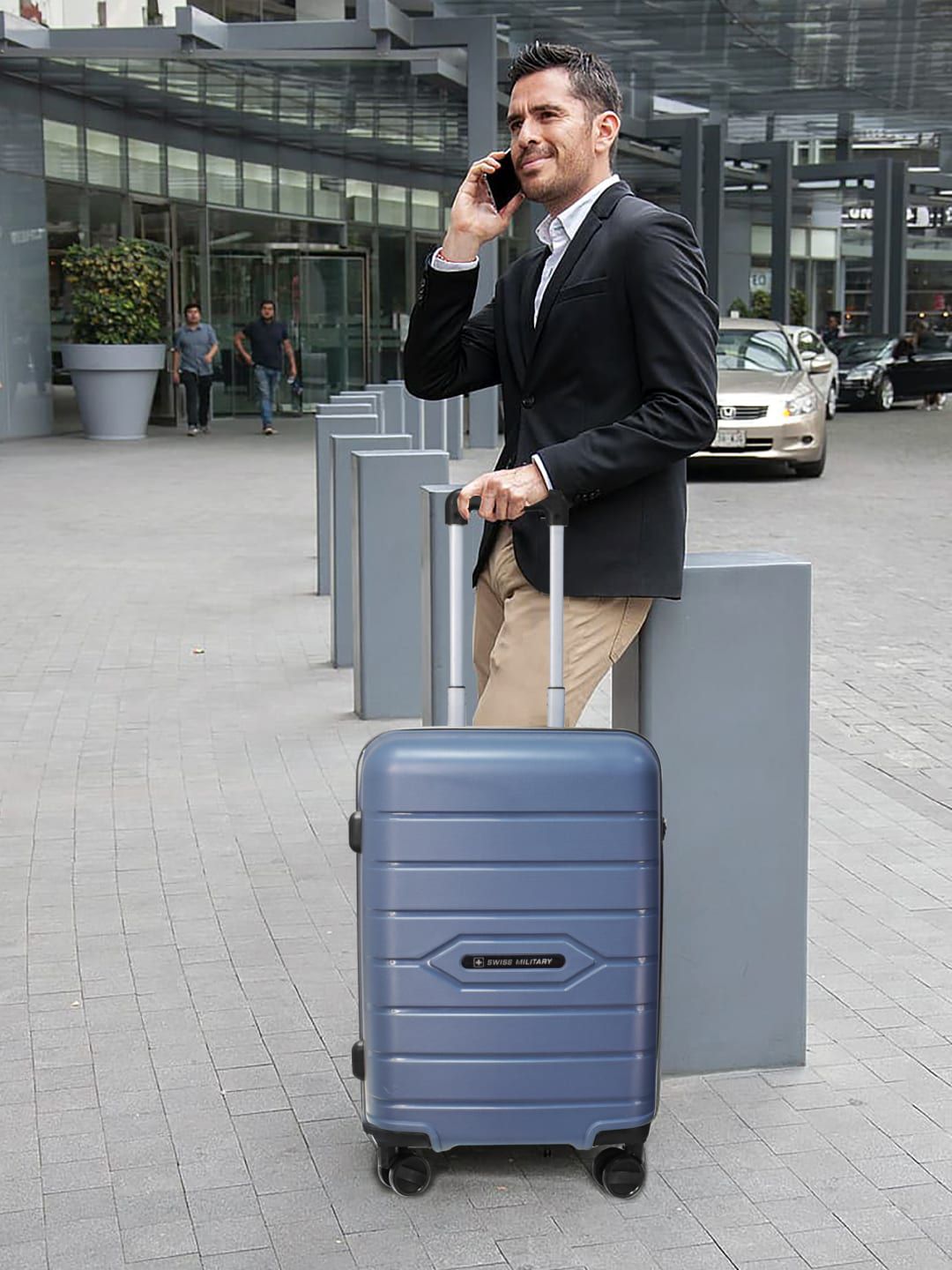 SWISS MILITARY Grey Textured Hard-Sided Trolley Bag Price in India