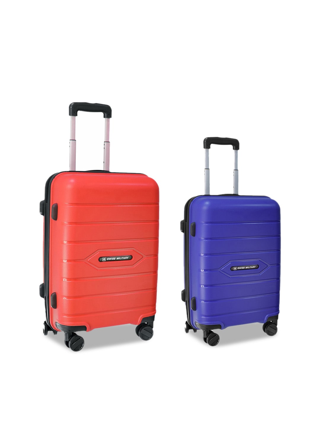 SWISS MILITARY Set Of 2 Red & Blue Textured Hard-Sided Trolley Bag Price in India