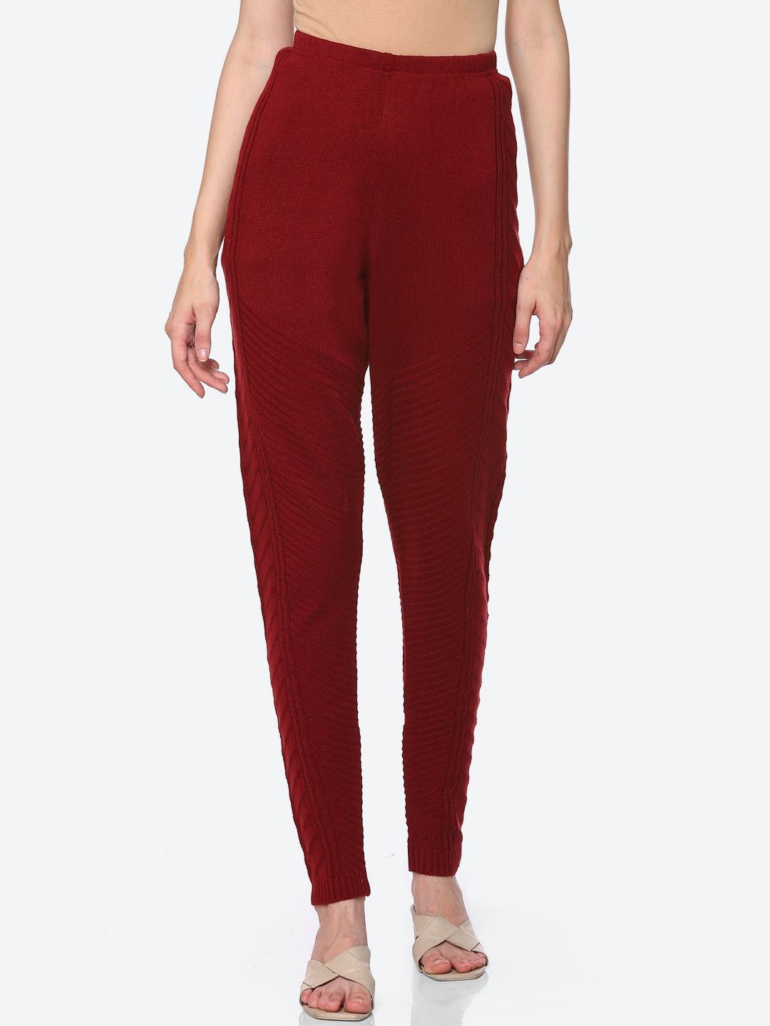 Biba Women Maroon Relaxed High-Rise Trousers Price in India
