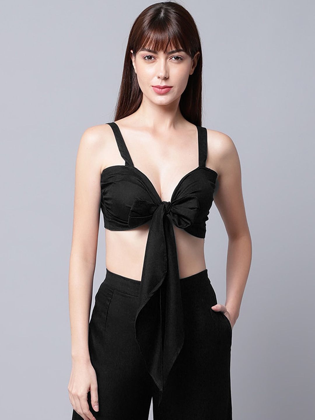 EROTISSCH Women Black Solid Beachwear Top Price in India