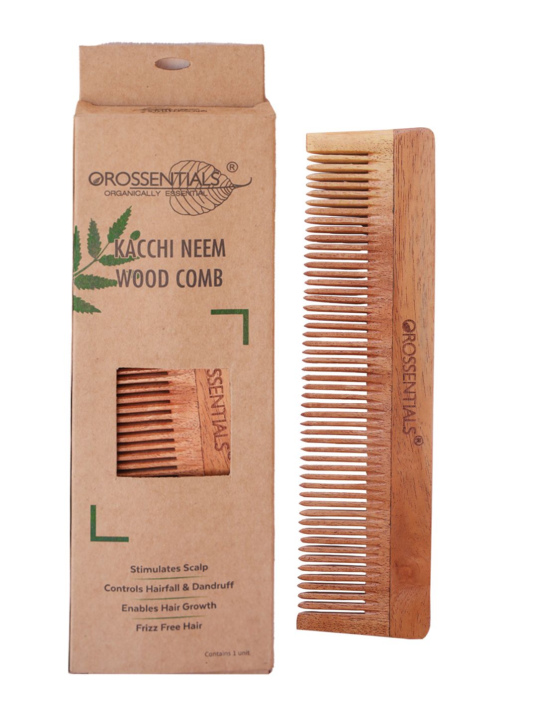 OROSSENTIALS Brown Neem Wooden Single Teeth Comb