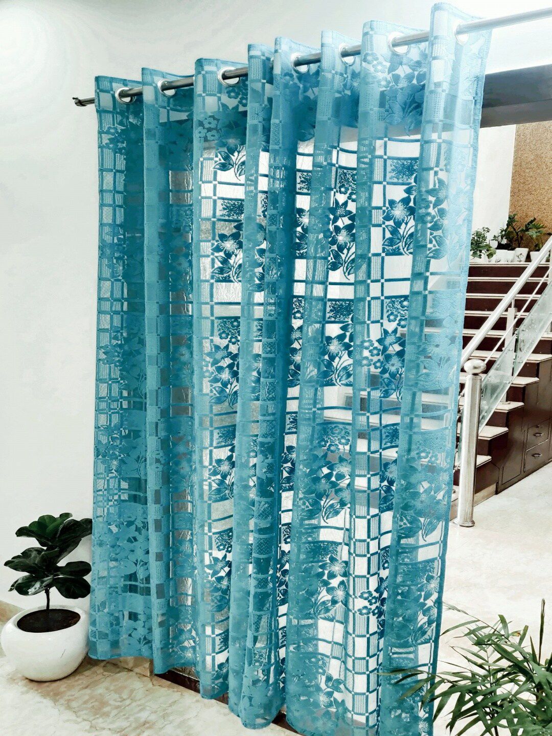 Homefab India Turquoise Blue Set of 2 Sheer Long Door Curtain Price in India