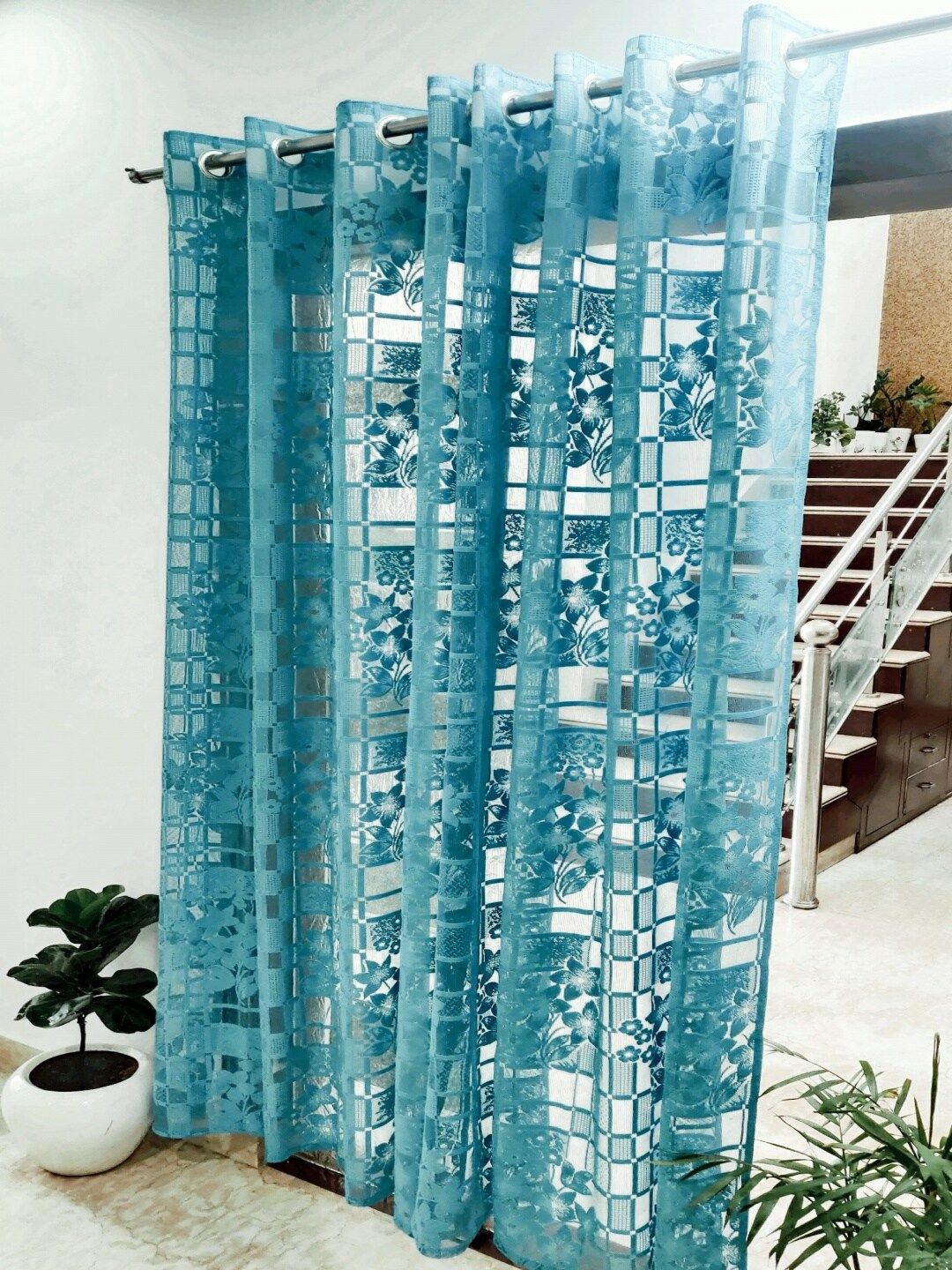 Homefab India Turquoise Blue Set of 2 Sheer Door Curtain Price in India