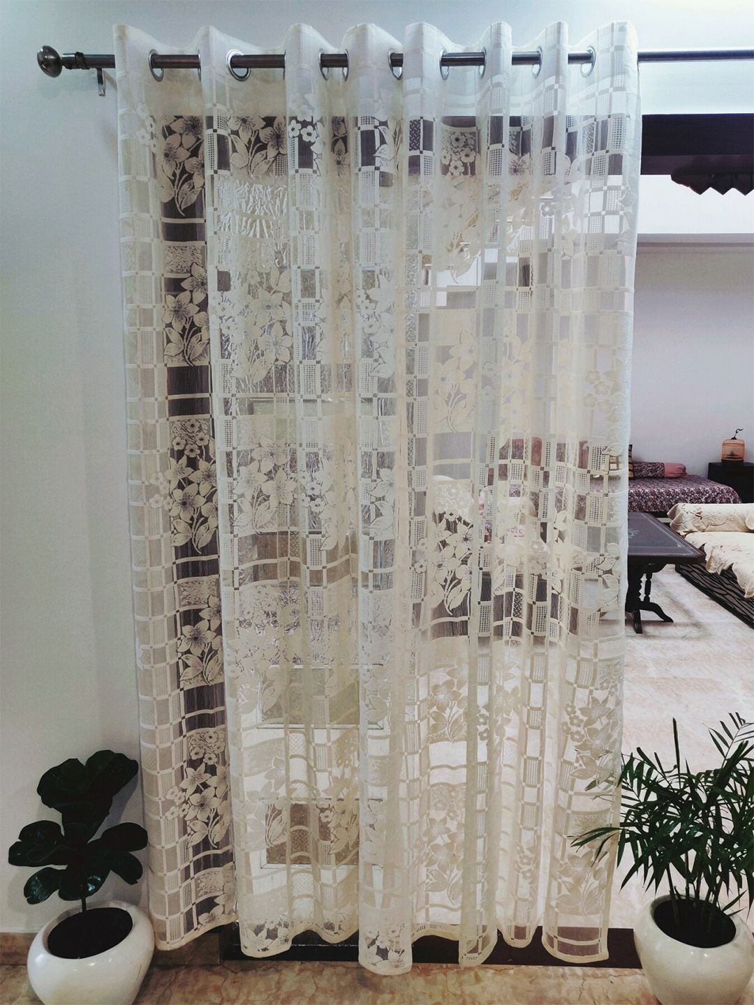 Homefab India Cream-Coloured Set of 2 Sheer Eyelet Long Door Curtain Price in India