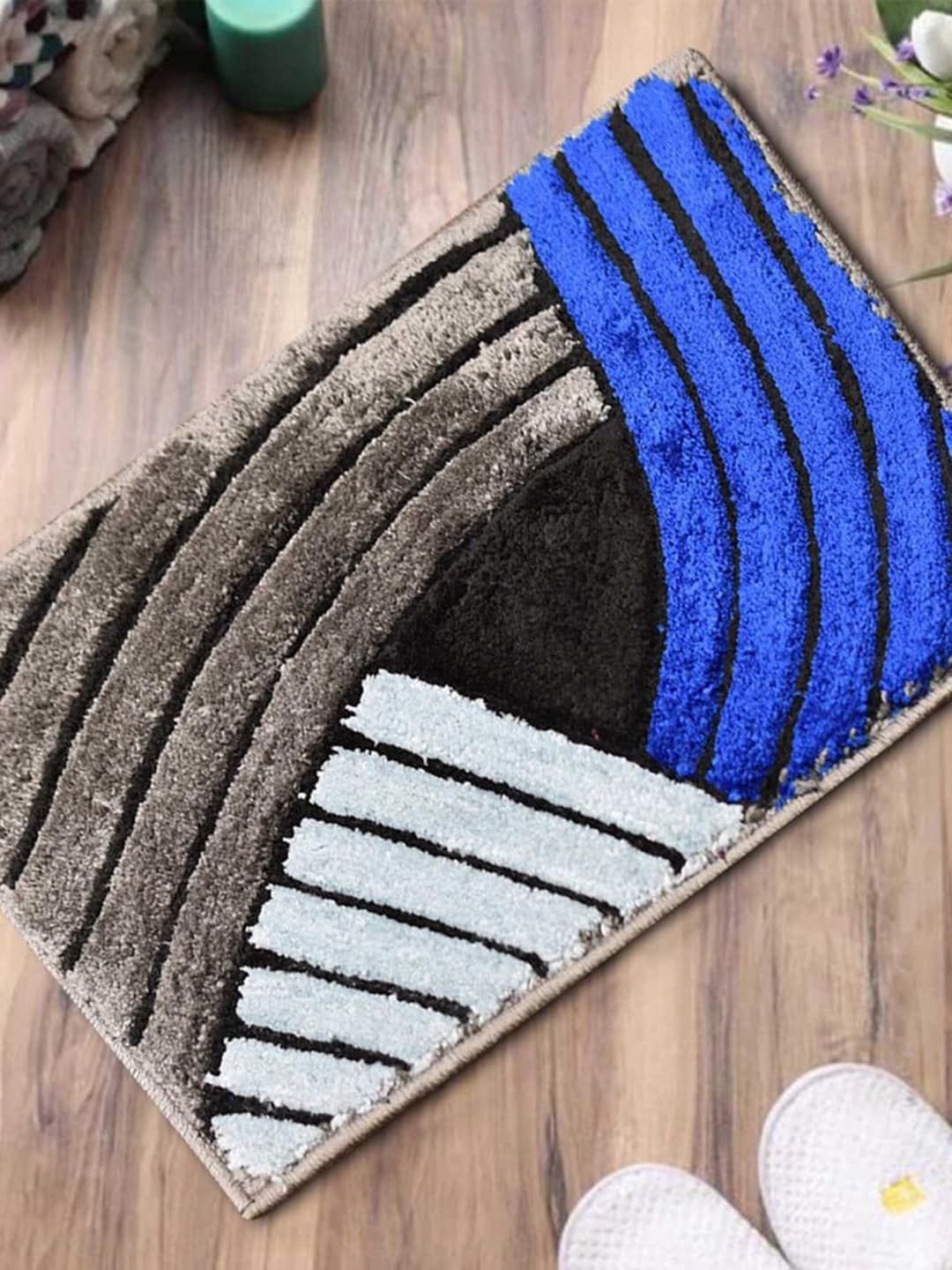 Gallery99 Blue & Black Self-Design Abstract Doormat Price in India