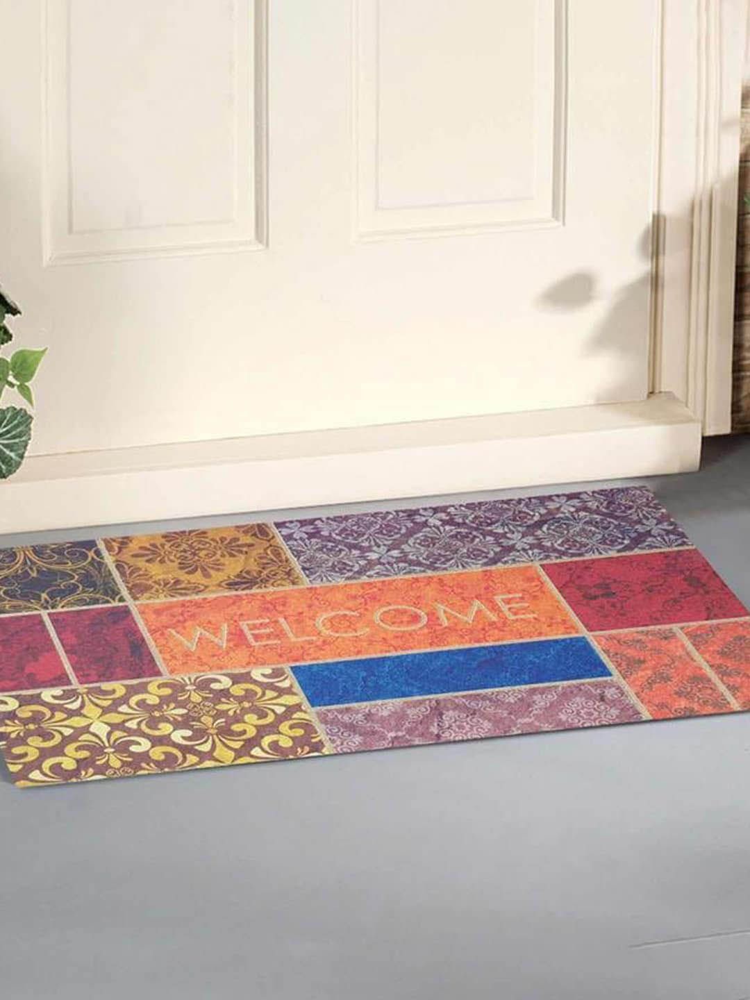 Gallery99 Blue & Orange-Colored Abstract Laser Cut Rectangular Doormats Price in India