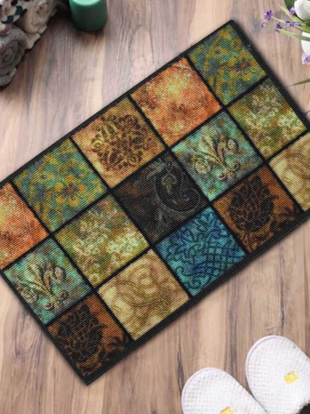 Gallery99 Brown Geometric Pattern Machine Tufted Rectangular Doormats Price in India