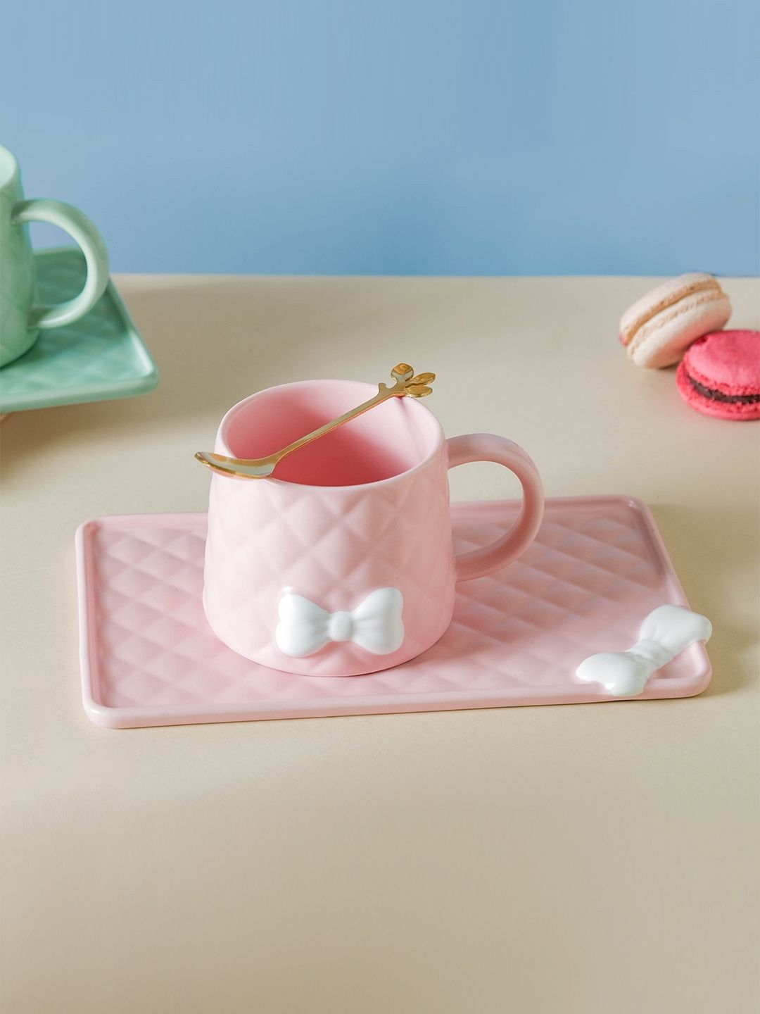 Nestasia Pink Ceramic Cup With Rectangular Plate Price in India