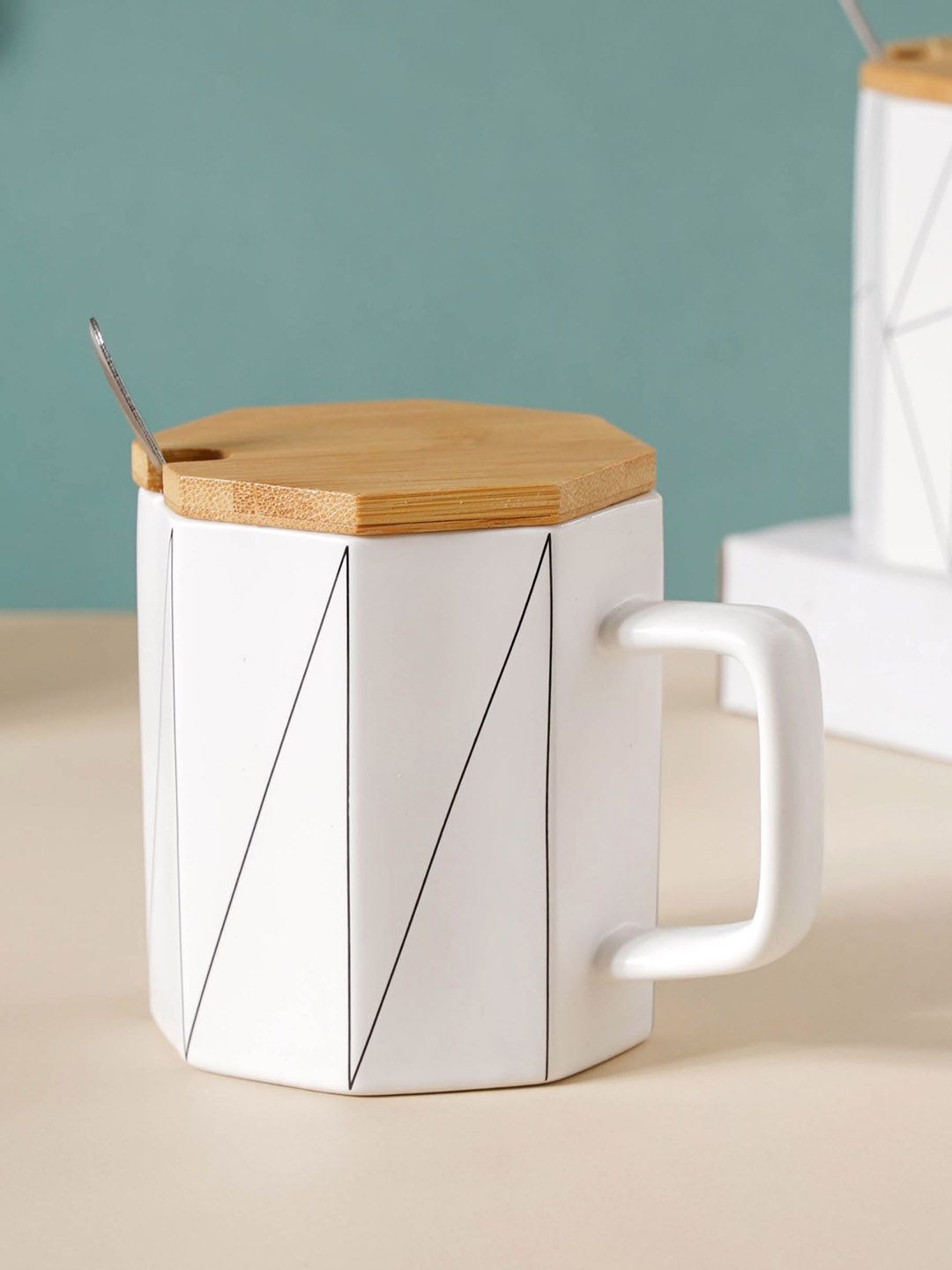 Nestasia White Printed Mug With Wooden Lid Price in India
