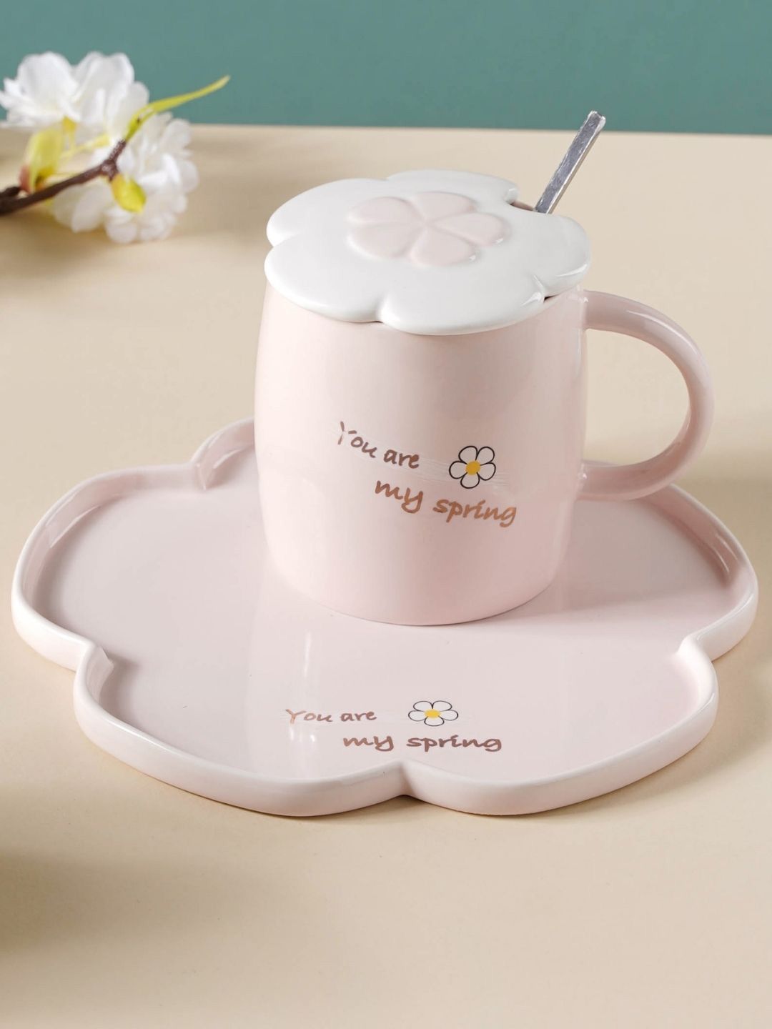 Nestasia Pink Ceramic Cup With Flower Plate Price in India