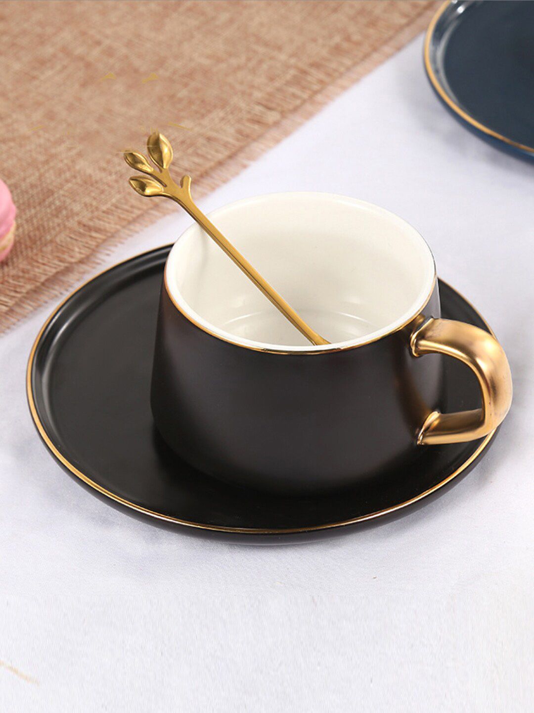 Nestasia Black Cup & Saucer With Gold-Toned Spoon Price in India