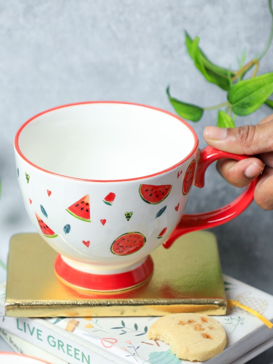 Nestasia Red & White Fruity Printed Ceramic Cappuccino Cup Price in India