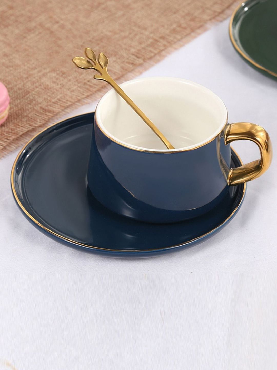 Nestasia Navy Blue Ceramic Cup And Saucer With Spoon Price in India