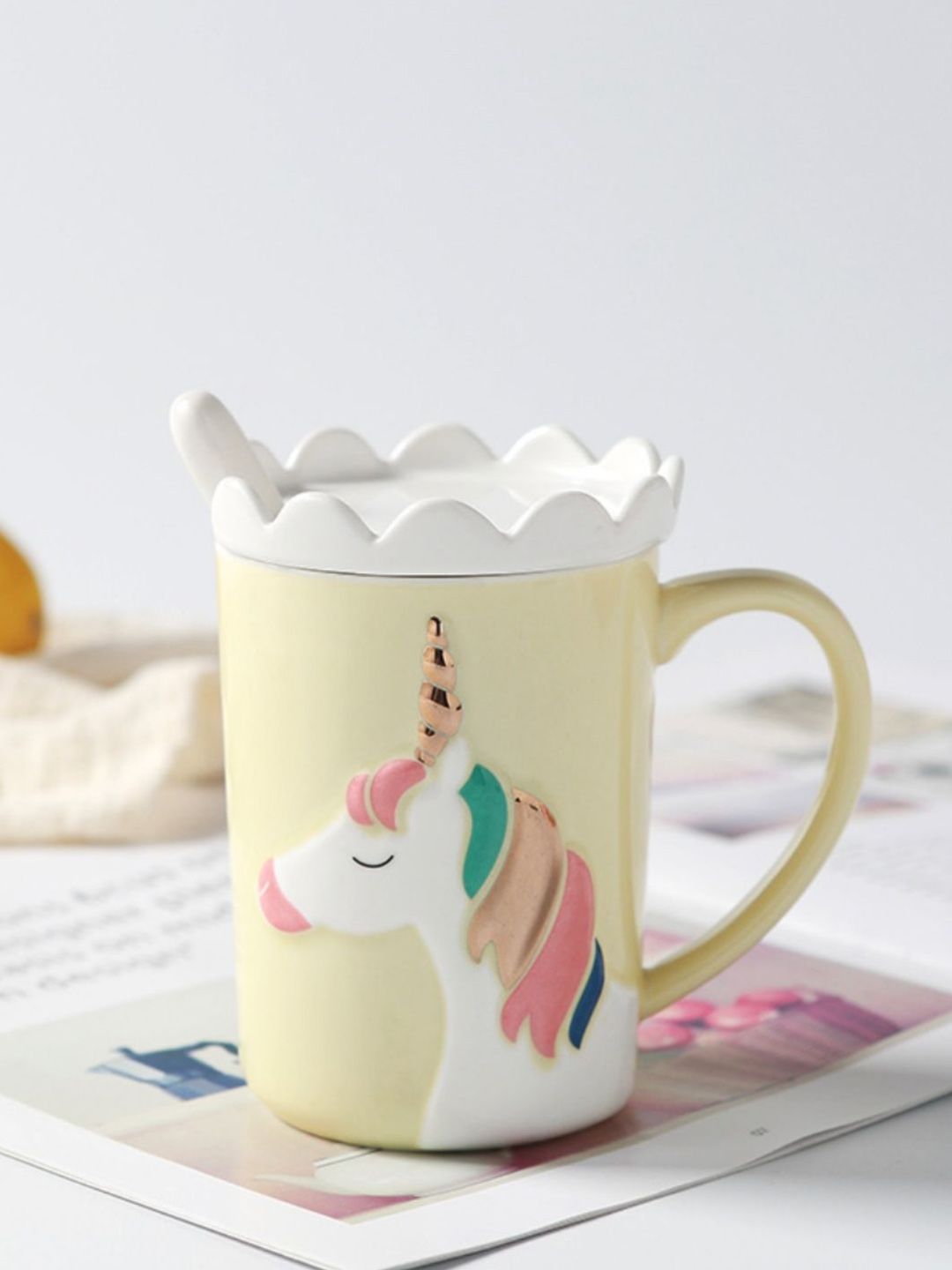 Nestasia Yellow Unicorn Ceramic Cup With Lid Price in India