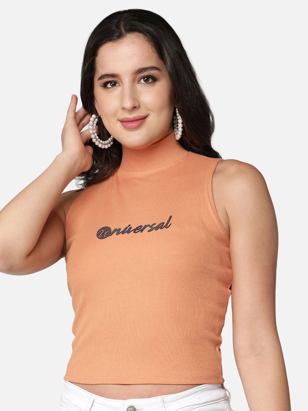 Sonex Gold Women Orange Print Crop Top