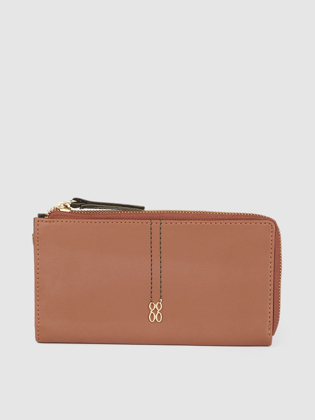 Baggit Women Tan Brown Solid Zip Around Wallet Price in India