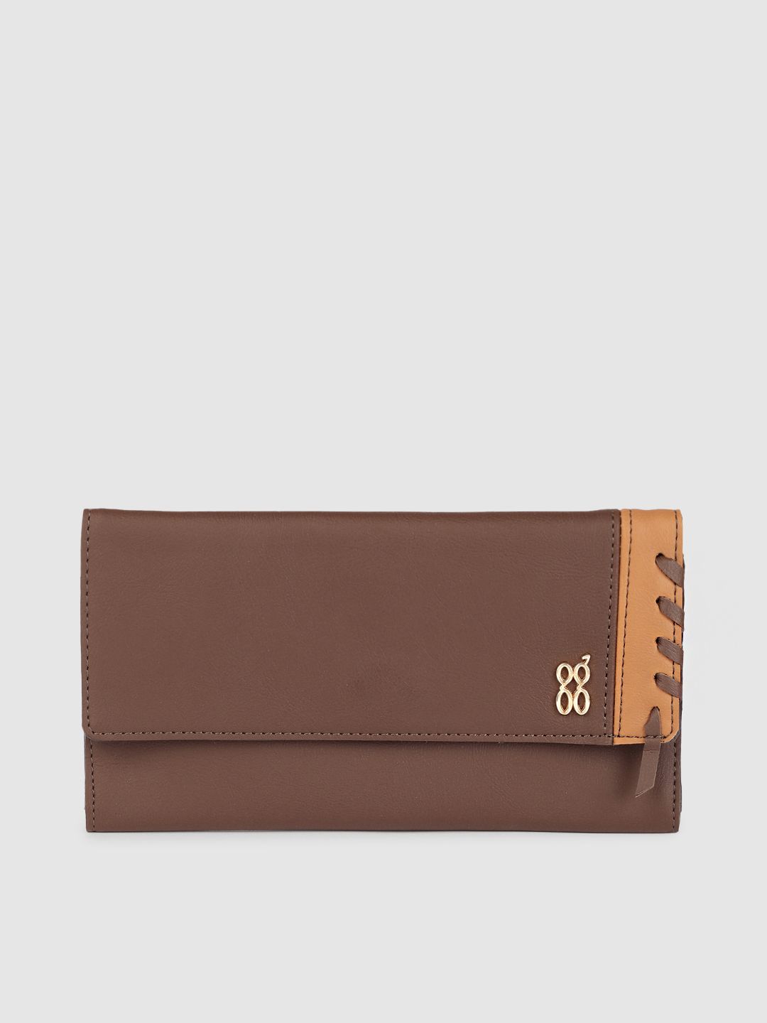 Baggit Women Coffee Brown Solid Applique Three Fold Wallet Price in India