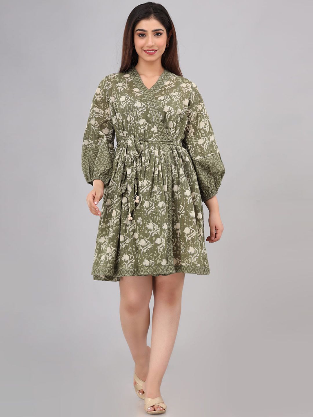 FASHION DWAR Green Floral Dress Price in India