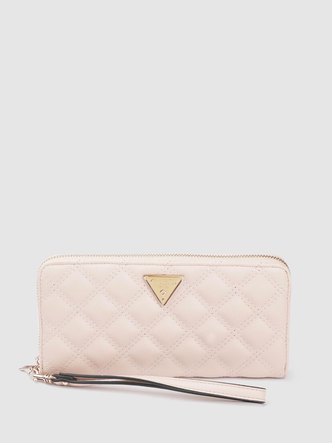 GUESS Women Cream-Coloured Quilted Cessily Zip Around Wallet Price in India