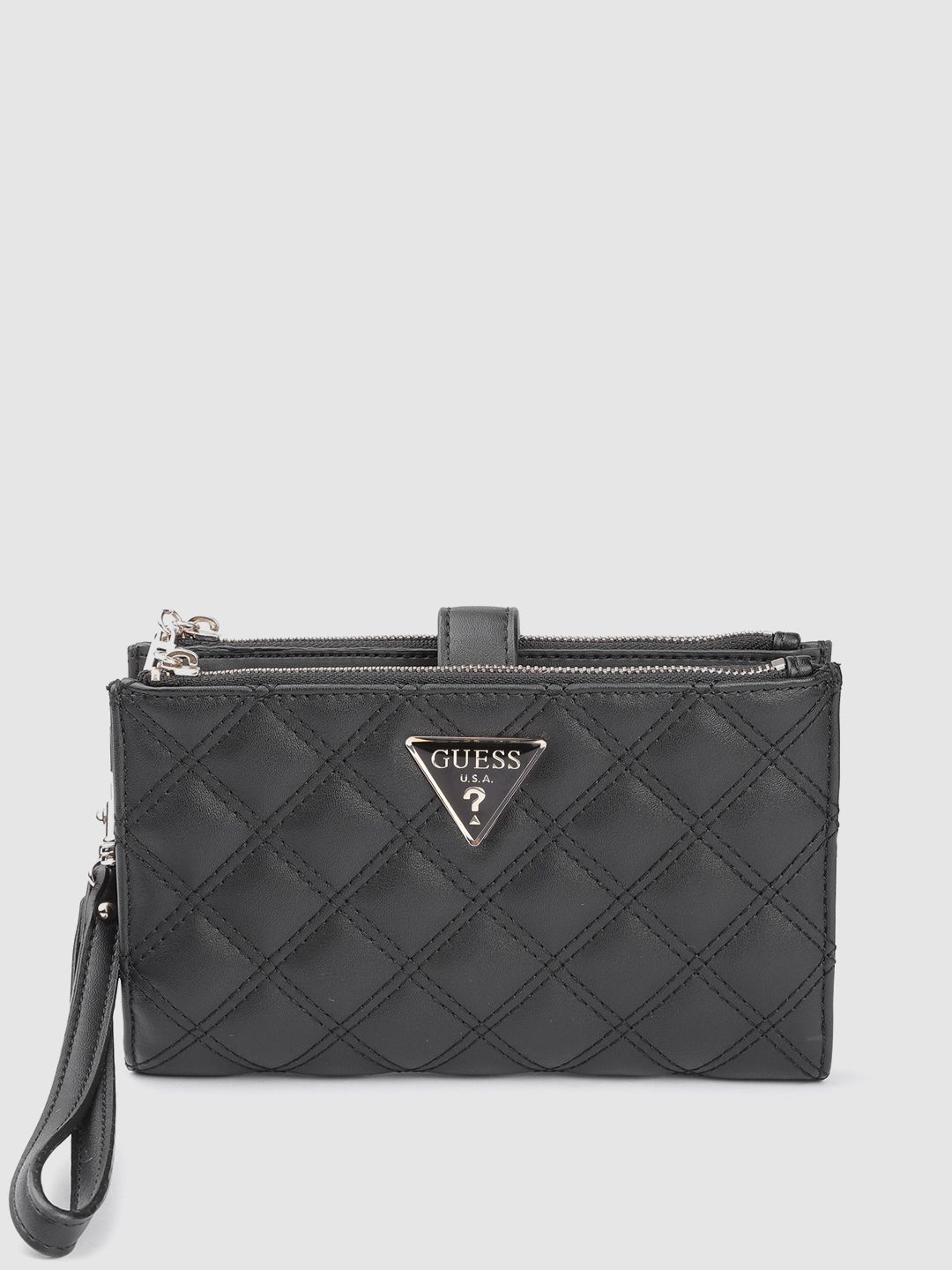 GUESS Women Black Quilted Two Fold Cessily Wallet Price in India