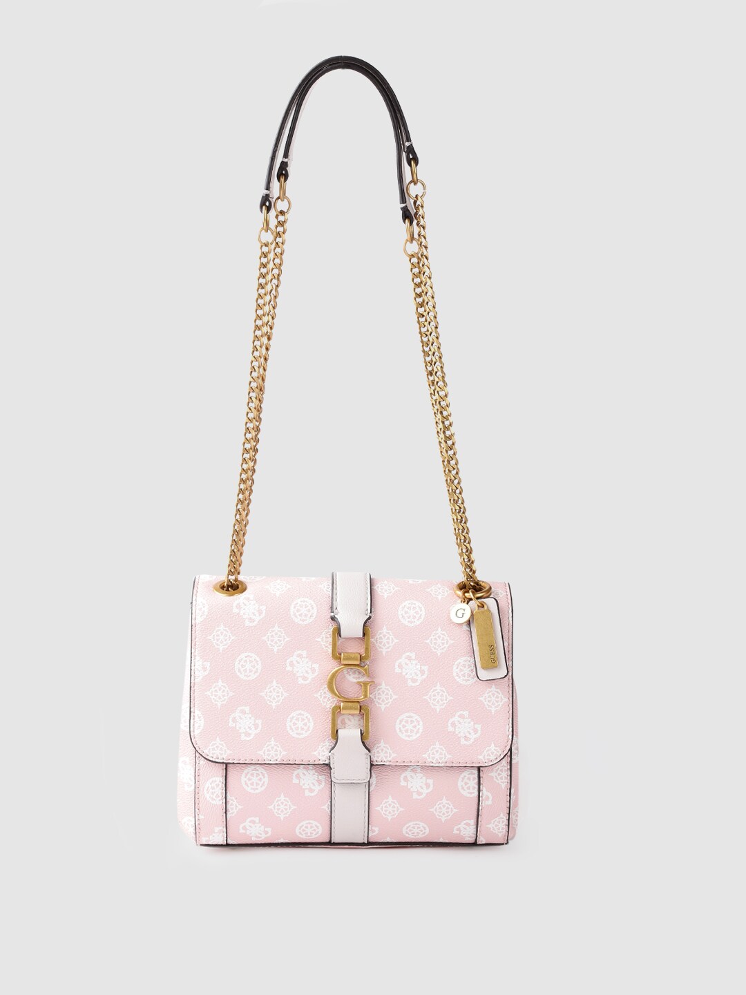 GUESS Women Pink Brand Logo Printed Structured Sling Bag Price in India