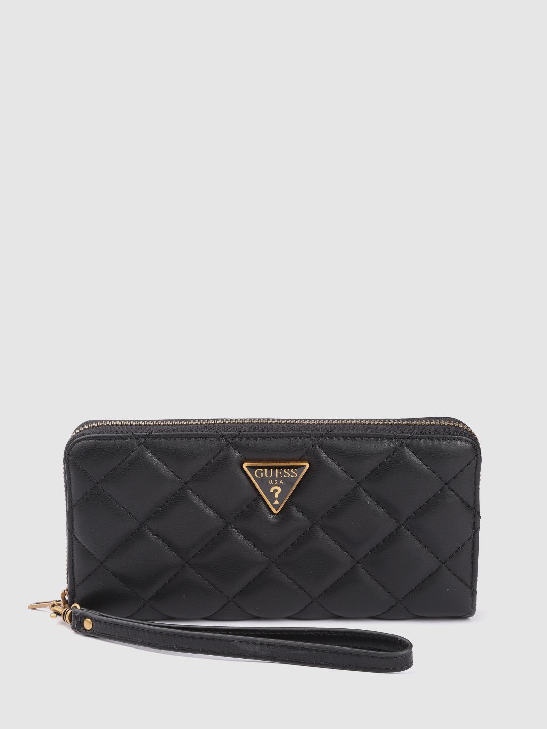 GUESS Women Black Quilted PU Zip Around Wallet Price in India