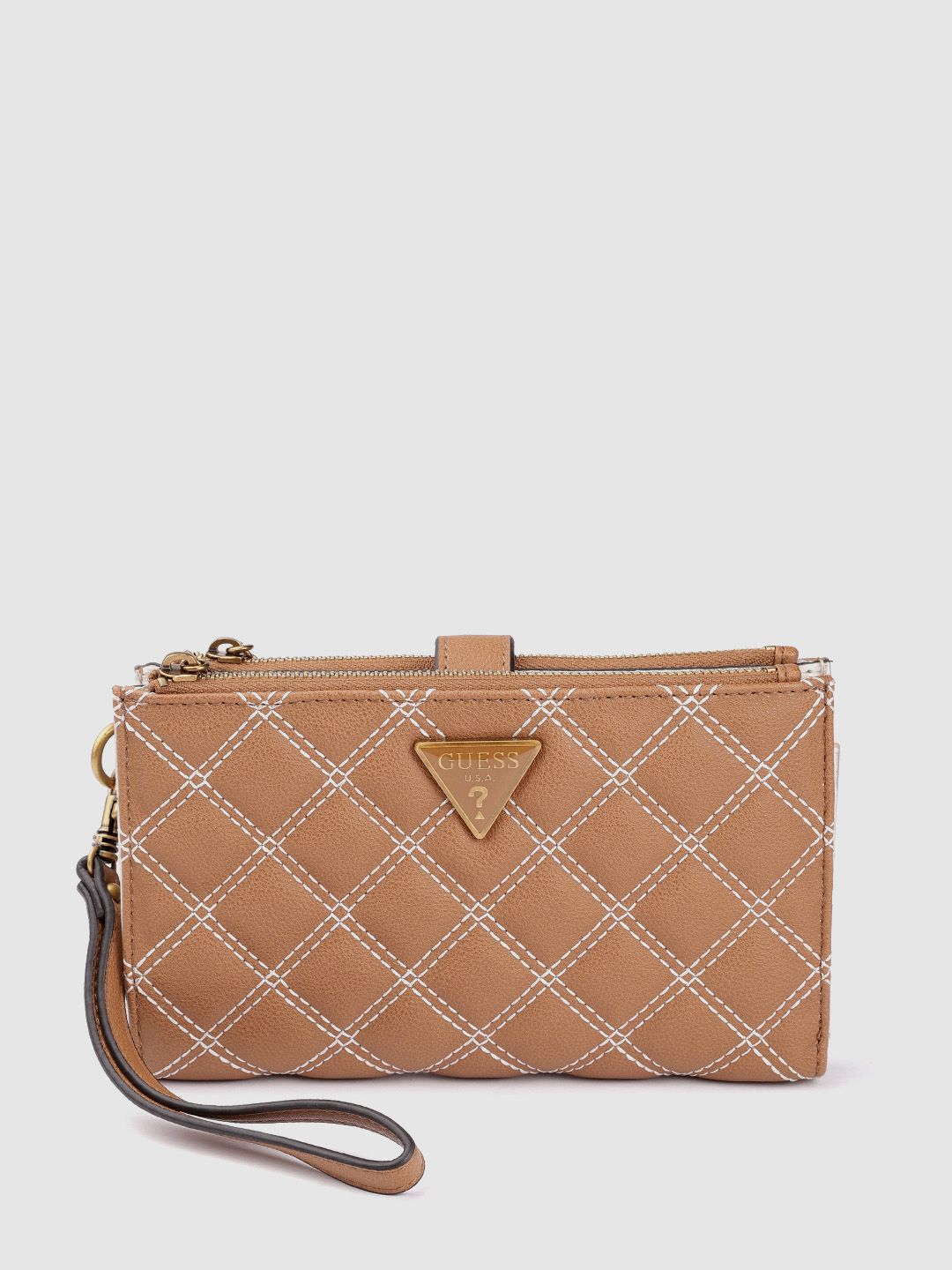 GUESS Women Brown Quilted Two Fold Wallet Price in India