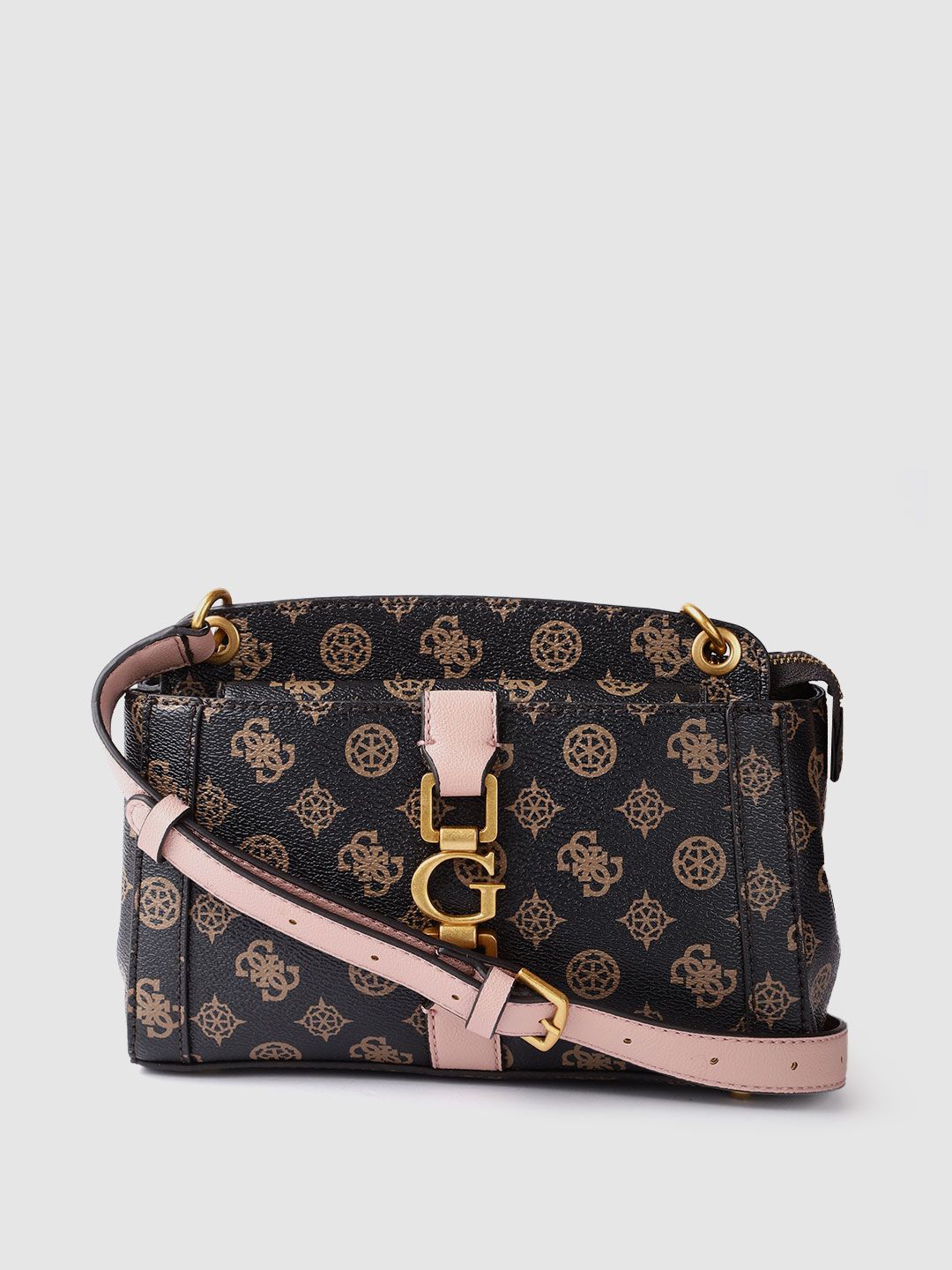 GUESS Brown Ethnic Motifs Printed Sling Bag with Non-Detachable Sling Strap Price in India