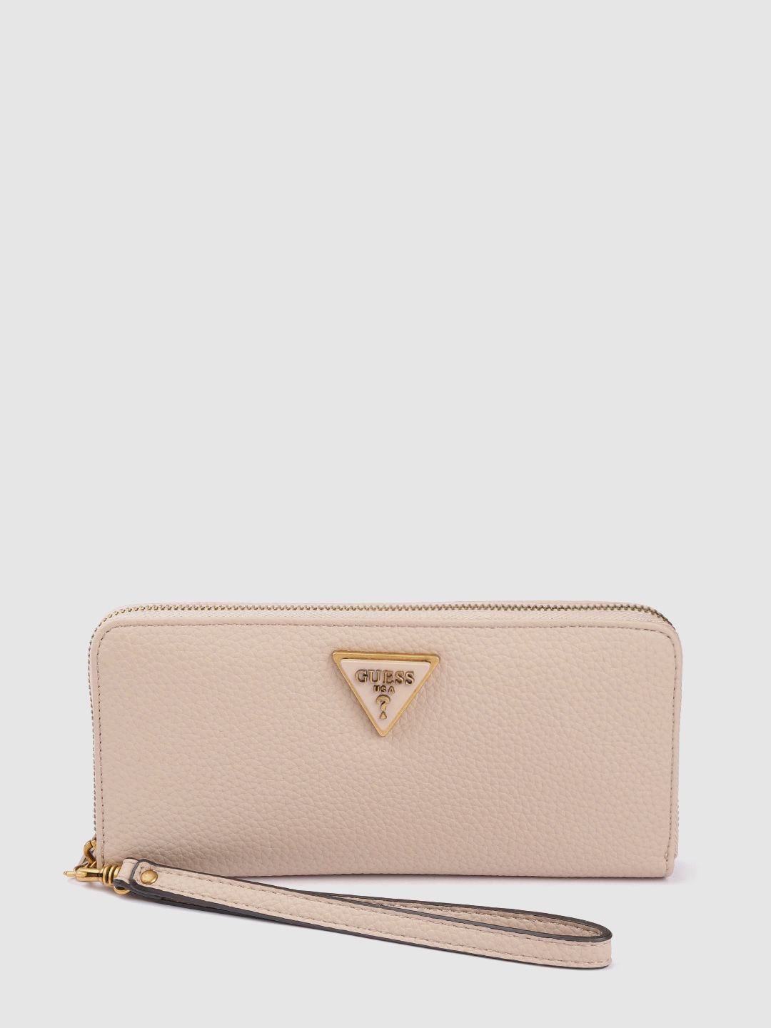 GUESS Women Peach-Coloured Saffiano Textured Zip Around Wallet Price in India