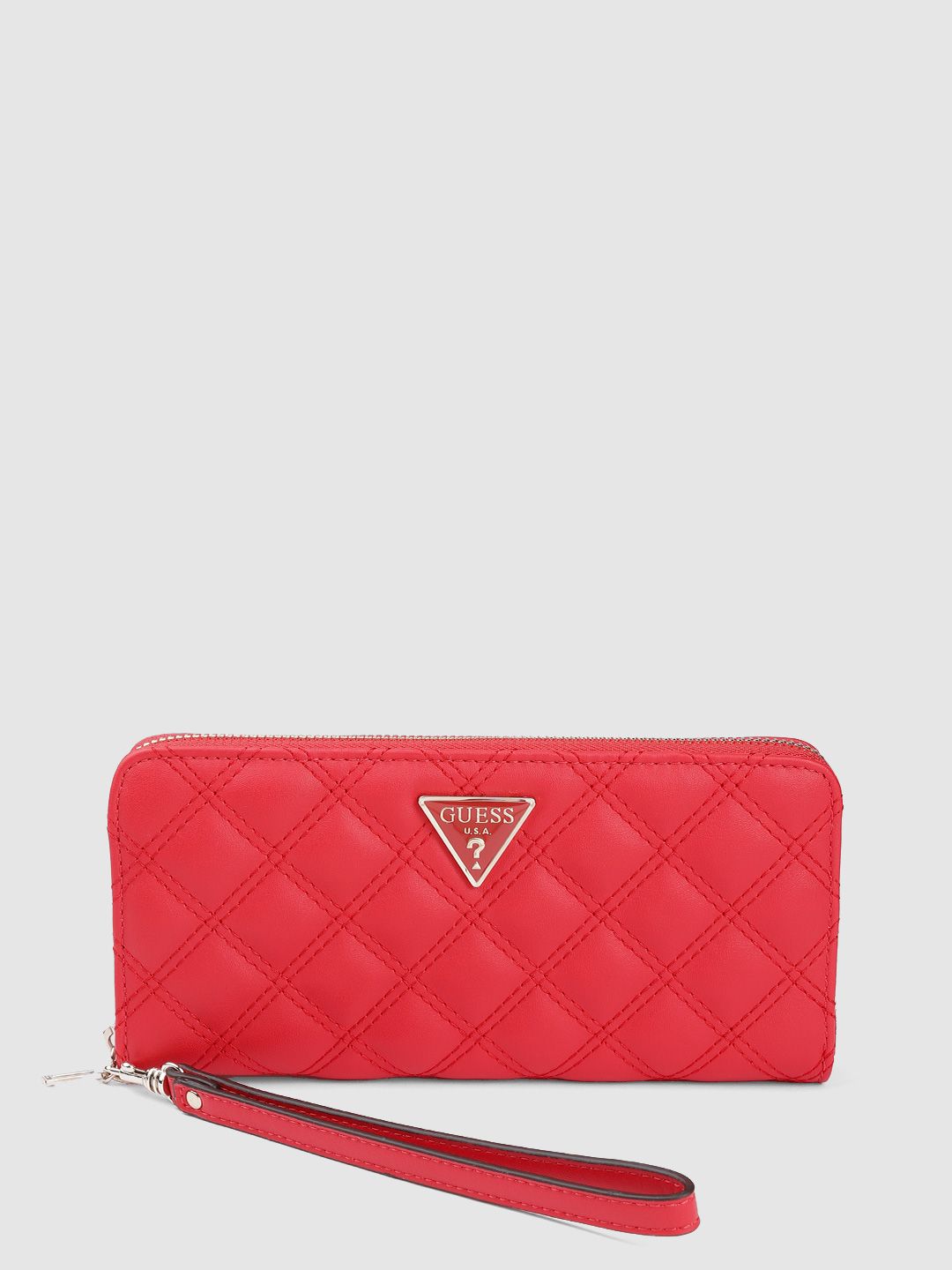 GUESS Women Red Quilted Zip Around Wallet Price in India