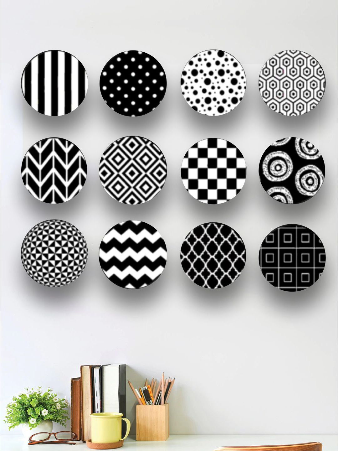 The Art House Set Of 12 Black & White Abstract Painting Wall Art Price in India